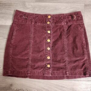 Y2K GAP Burgundy Mini Skirt Size 12 Corduroy Button Preppy Retro Cowboy Coquette